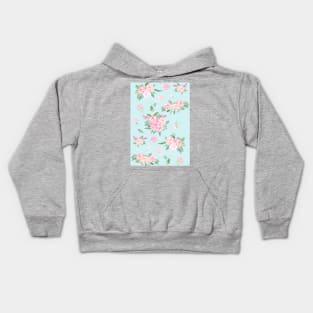 Watercolor Pink Roses Pattern On Blue Classic Kids Hoodie